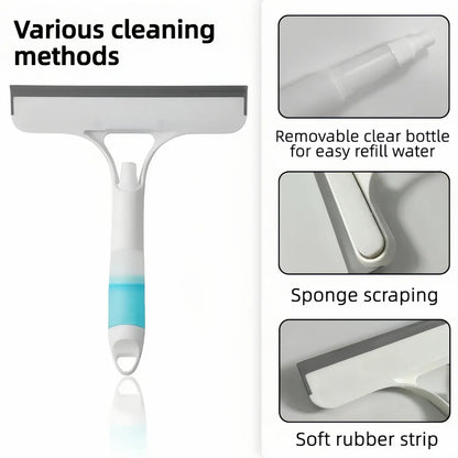3 In 1 Window Cleaning Tool with Spray Bottle, Squeegee & Microfiber Scrubber