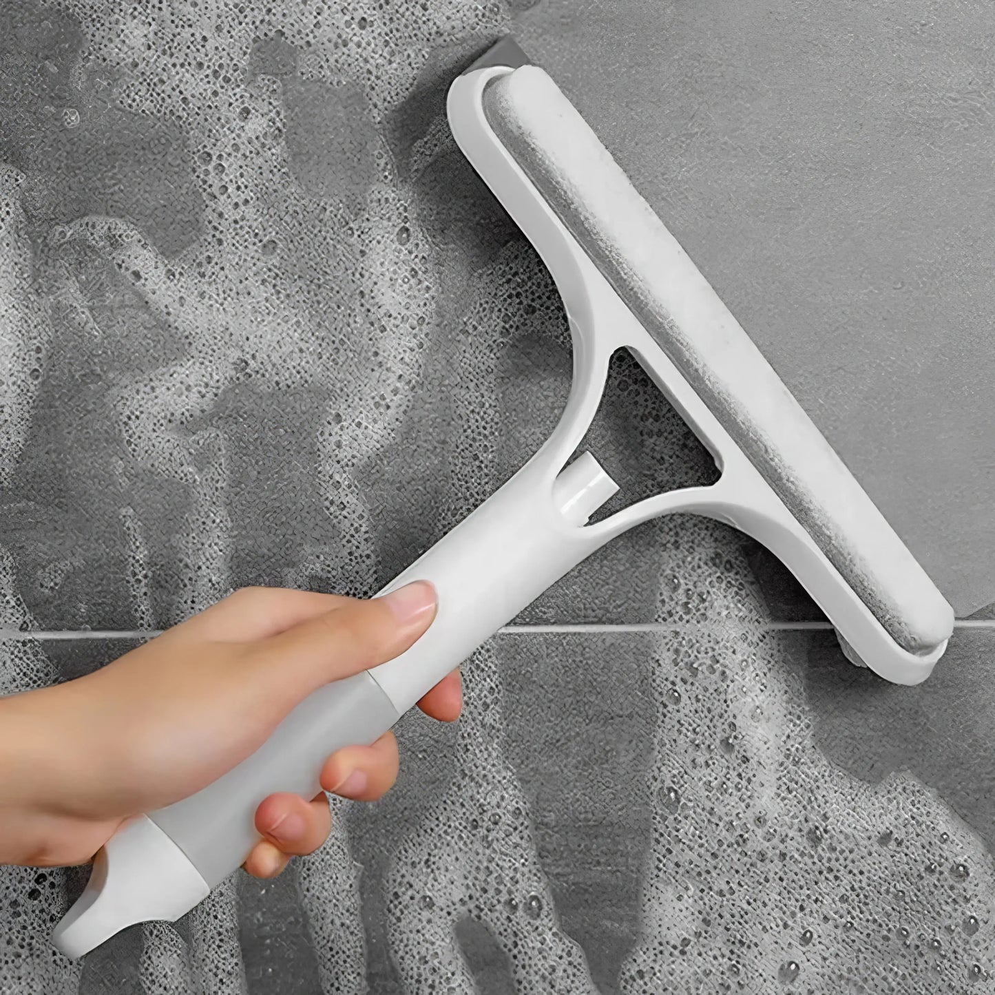 3 In 1 Window Cleaning Tool with Spray Bottle, Squeegee & Microfiber Scrubber