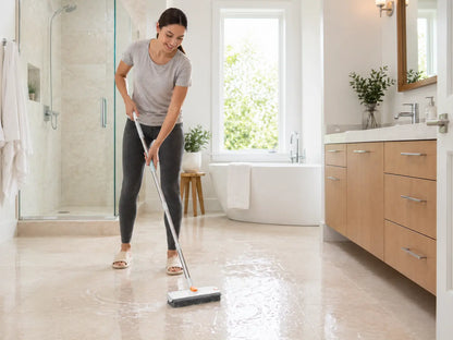 Heavy Duty Floor Cleaning Brush with Long Handle, Scrubber & Scraper